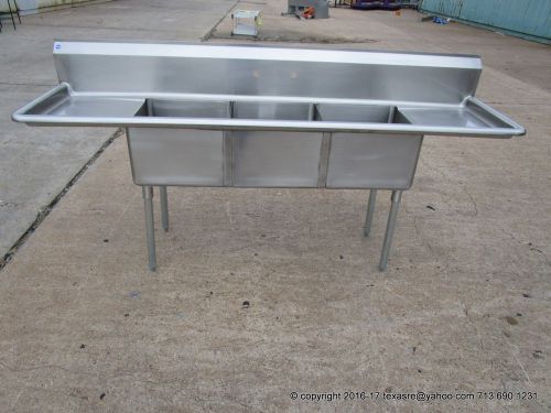 Stainless Steel 3 Compartment Sink, 18Ga, Bowl Size 18&#034;x18&#034;x12&#034; , 2x18&#034; D/B, NSF