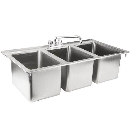 New! regency three compartment 16 gauge 10&#034; x 14&#034; x 10&#034; stainless drop in sink for sale