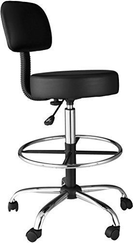 OneSpace 60-1018 Medical/Drafting Stool with Back Cushion, Black