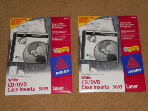 2 Avery 5693 White Laser CD/DVD Jewel Case Inserts 20 Sheets &amp; insert sets. New