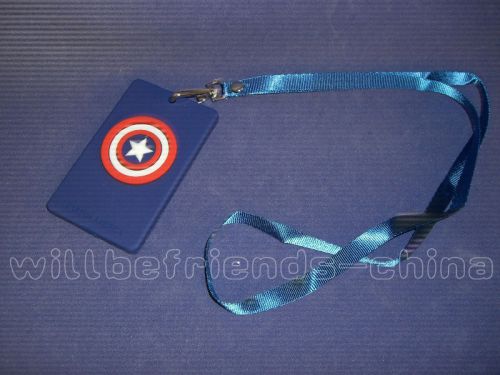 Captain America Shield Figure Pass Room Key IC ID Card Sheath Cover Skin Lanyard