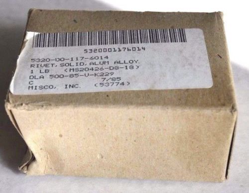 Aircraft rivet solid countersink 1/4&#034; dia, 1.1/8&#034; in length 1 lb for sale