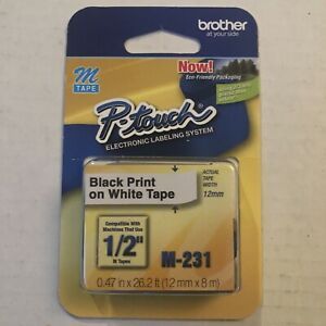 Brother M231 P-Touch Label Tape 1/2&#034; Black on White M-231
