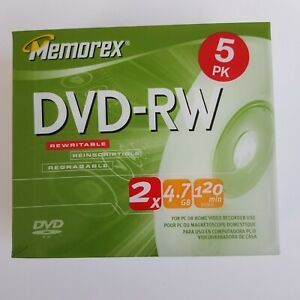 Memorex DVD-RW 5 Pack  2x 4.7GB 120 Mins For PC Or Home Video Recorder