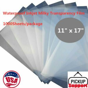 US 1000Sheets 11&#034; x 17&#034;  Waterproof Inkjet Milky Transparency Film Screen Film