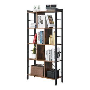 5 Tier Bookcase Rustic Shelf Unit Display Bookshelf Shelving Rack Free Standing