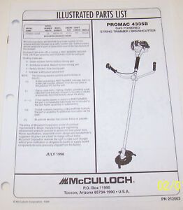 McCULLOCH TRIMMER PROMAC 4335B OEM ILLUSTRATED PARTS LIST