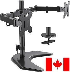 New Black Dual Computer Monitor Stand Adjustable 2 Arm Screen Mount 13&#034; to 32&#034;