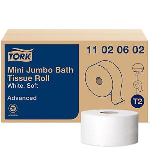 Tork Advanced 11020602 Soft Mini Jumbo Bath Tissue Roll, Perforated, 2-Ply, 7.36