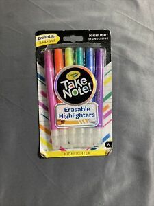 NEW Pack of 6 Crayola Take Note Erasable Highlighters