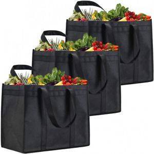 NZ Home XL Reusable Grocery Shopping Bags, Heavy Duty Black 3 Pack