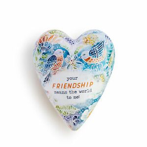 Your Friendship Blue White 3.5 Inch Resin Stone Art Heart Keeper Trinket Dish