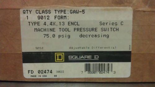 NEW SQUARE D CLASS-9012 / TYPE-GAW-5 PRESSURE SWITCH 75.0 PSIG DECRE. SERIES C