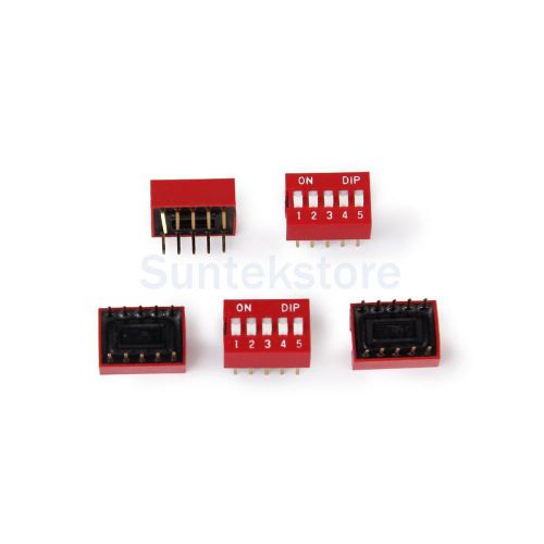 5pcs 25ma 5p 5 position dip switch 2.54mm pitch 2-row 10-pin slide switch - red for sale