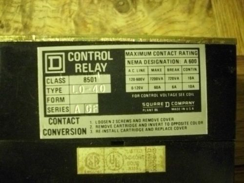 Square D LO-40 Latching Control Relay