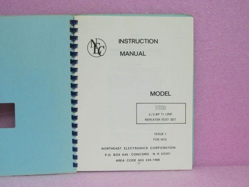 Northeast Elec. Manual 7013 4/3/-BP T1 line repeater test set instr.man. w/Sch.