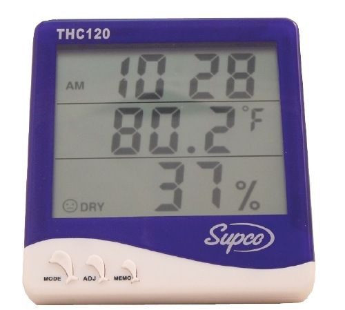 Supco THC120 Display Indoor Digital Thermo-Hygrometer With Clock