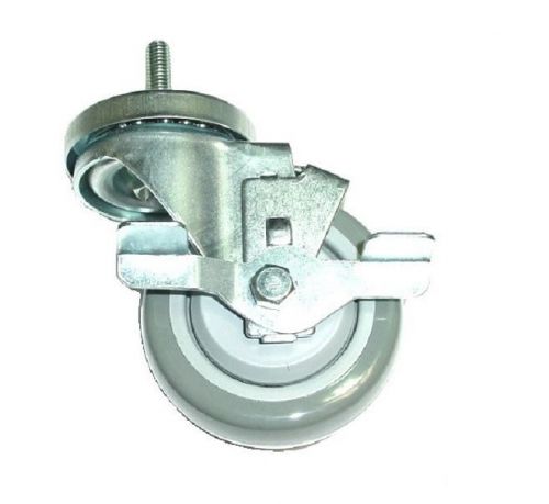 Swivel stem caster 3&#034; gray polyurethane wheel &amp; 3/8&#034; threaded stem &amp; side brake for sale