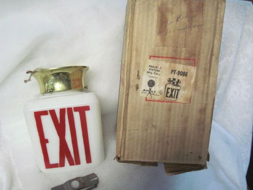 Vintage Red on White Milk Glass Theater EXIT LIGHT Wedge with Mount Original Box