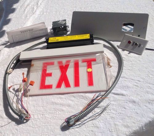 Lithonia edge lit led exit sign lrp w 2 rw 120/277  el n em pnl  emergency sign for sale