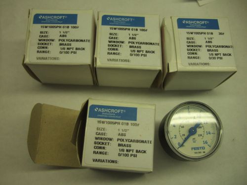 4 nib ashcroft 15w1005ph 01b 100# gauges - 0/100 psi - 1/8&#034; rear for sale