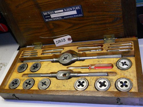 Bay state tap and die set, 1/4&#034; to 1/2&#034;, in wooden case for sale