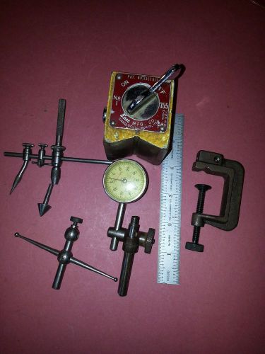 starrett .001  jeweled indicator and atchments with clamp mag base  and rule