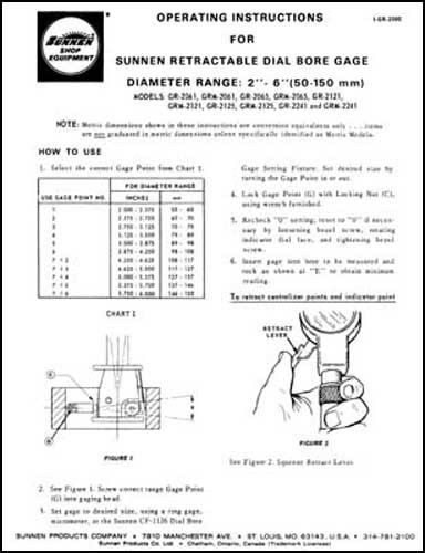 Sunnen retractable dial bore gage instruction manual for sale