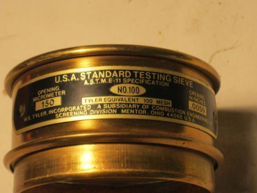 Vintage  tyler usa standard testing sieve mesh 100 .0059 opening  in.3&#034; brass for sale