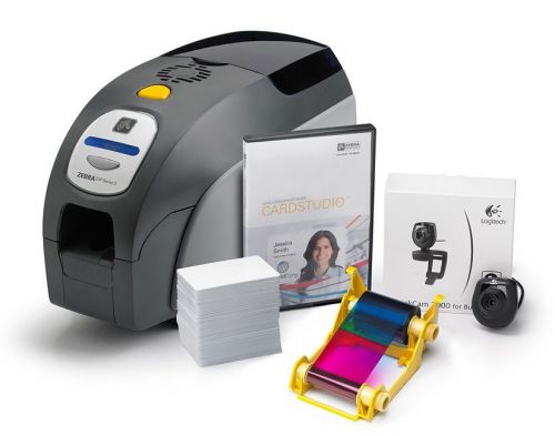 Zebra zxp series 3 quikcard id solution bundle: dual printer, webcam media kit for sale