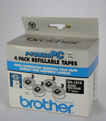 Brother P-Touch PC RX-1514 1&#034; x 50&#039; Black on Clear Thermal Film Tape 4 pack NEW