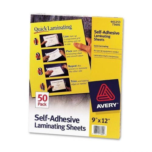 Avery Self-Adhesive Laminating Sheets, 9&#034; x 12&#034;, Self Adhesive, 50/Pk, AVE73601