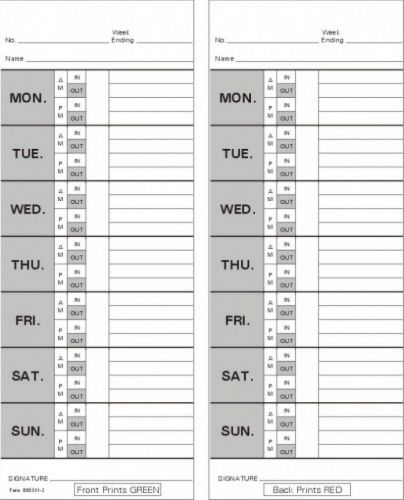 Time card bi-weekly double sided timecard 830331-2 box of 1000 for sale