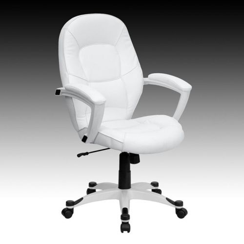 Flash furniture mid-back white leather executive office chair for sale