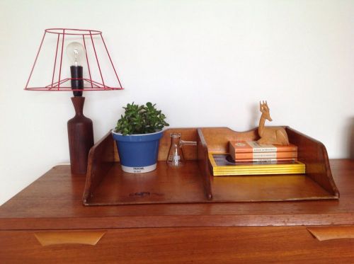 RETRO VINTAGE WOODEN DOCUMENT IN /OUT TRAYS. Industrial Mid Century GORGEOUS