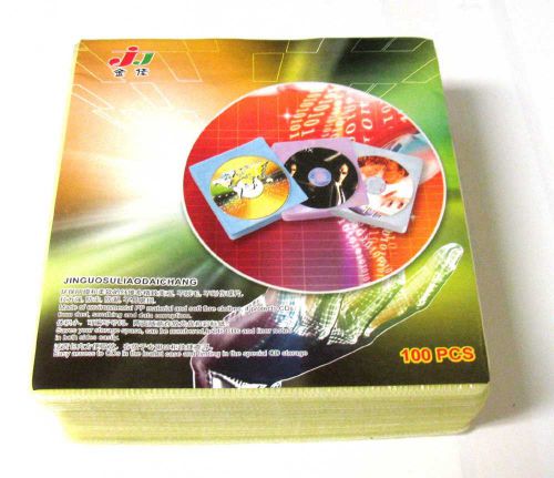 100x CD DVD DISC Clear Cover Storage Case Yellow Bag Plastic Sleeve Holder Packs