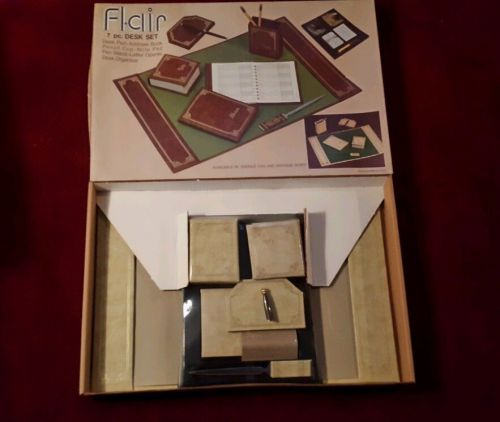 Flair 500 Desk Pad Organizer Set Antique Ivory Book Cup Pad Stand Opener New Vtg