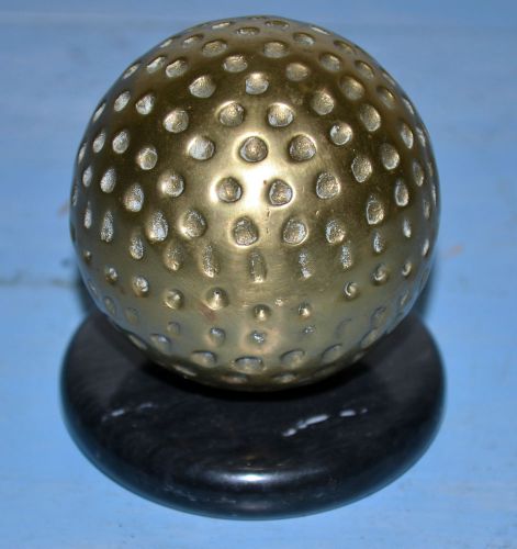 Brass &amp; Marble Base Golf Ball Paperweight Desk Ornament