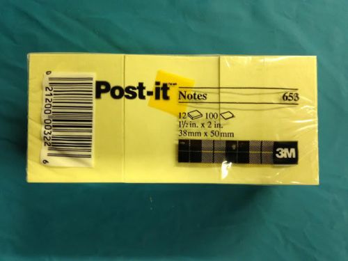 Pack of 12 Post-it Notes Pads,1-3/8 X 1-7/8, Yellow (100/Pad, 1200 Total)