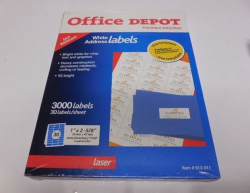 Office Depot White Adress Labels Laser 612-011 Premium 3000 Labels