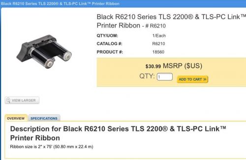 BRADY PRINTER RIBBON TLS 2200/ TLS PC LINK Lot of 4- R6210 Black Ribbon NEW