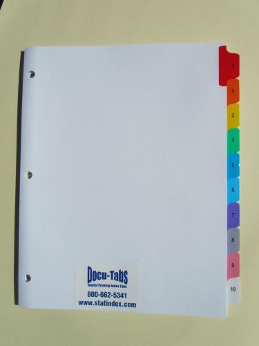6 SETS # 1-10 Numbered index tab dividers, Colored tabs collated $2.24 per set