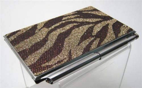 Note pad &amp; silver pen case ~ sparkling brown &amp; gold print ~ new for sale