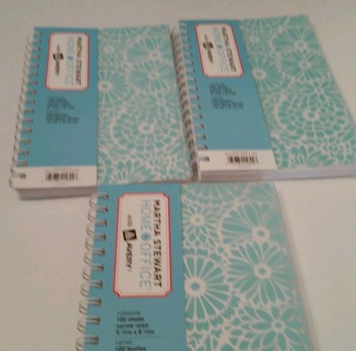 NEW Lot of 3 Martha Stewart Avery Blue Floral Spiral Notebook 5.5&#034; x 8.5&#034;