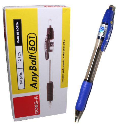 x12 Dong-A Soft Rubber Grip  Anyball 501 Ballpoint pen 1.0mm - Blue (12 Pcs)