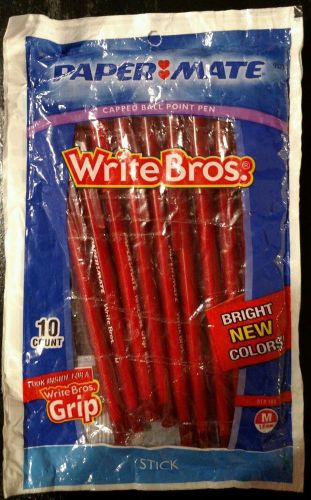 PaperMate red color ink ball point pens.  10 in pack.  Medium point WriteBros