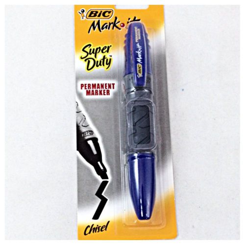 2 NEW Bic Mark It SUPER Duty PERMANENT Marker Chisel Tip Full Grip BLUE Ink Pen