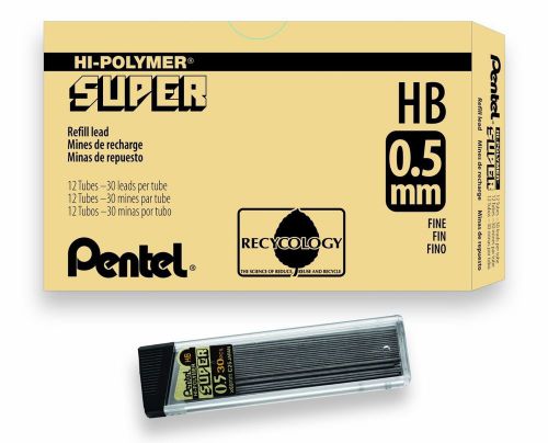 Pentel super hi-polymer lead refill, 0.5mm fine 360 pieces of lead (c25-hb) for sale