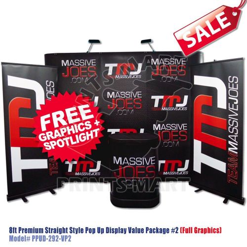 8ft Trade Show Pop Up Display Exhibit Booth + Black Roll Up Banner Stand Package