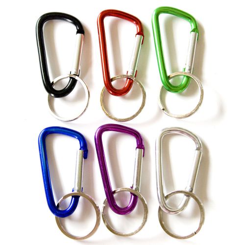 LOT 50 D - SHAPED CARABINER SPRING BELT CLIP WITH RING 1-7/8&#034; ALUMINUM 6 COLORS